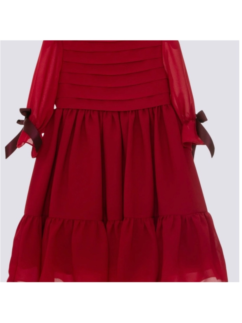 Red Ribbon-Trim Formal Girls' Dress - Picture 2 of 3